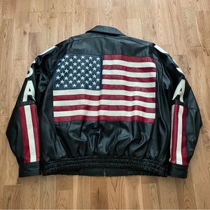 Vintage 90’s Lucky Leather Co American Flag USA Patriotic Motorcycle Jacket